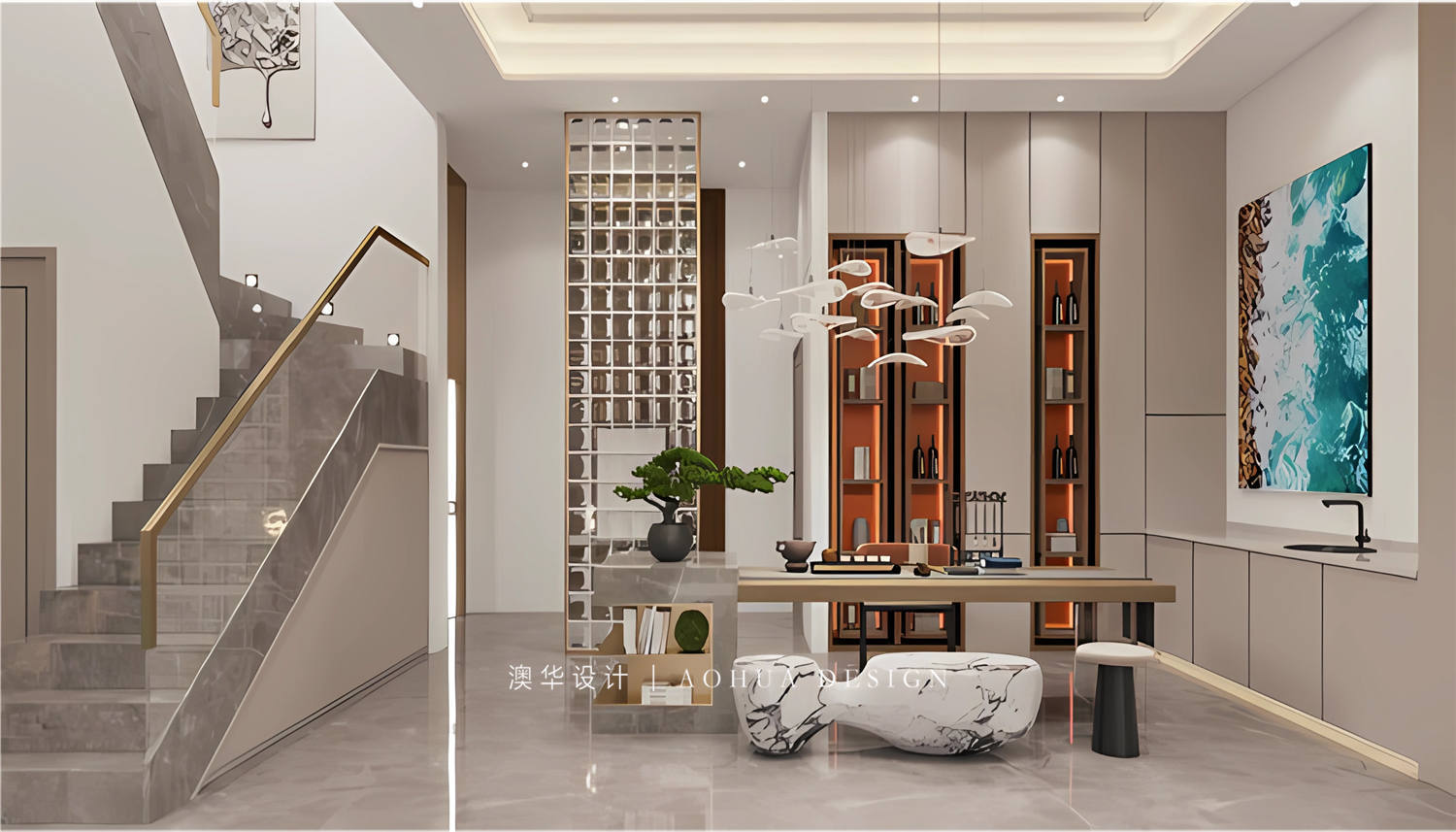 绿地美湖别墅装修,轻奢风格装修