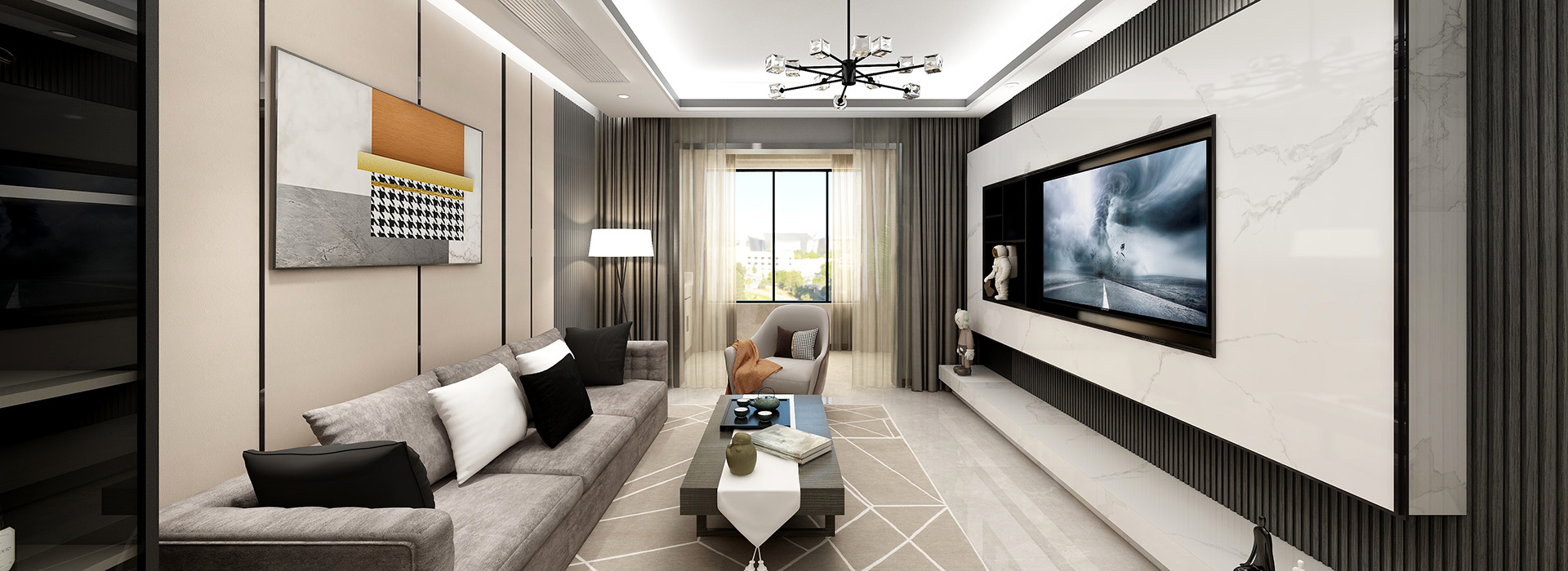 华润翡翠城装修,现代轻奢风格